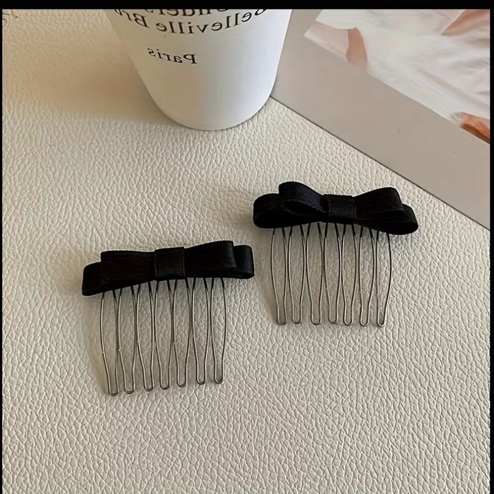 Black Bow Hair Combs - Set of 2